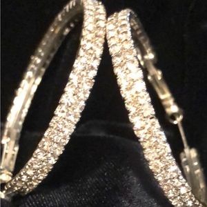 Pair of hoop rhinestone pierced earrings